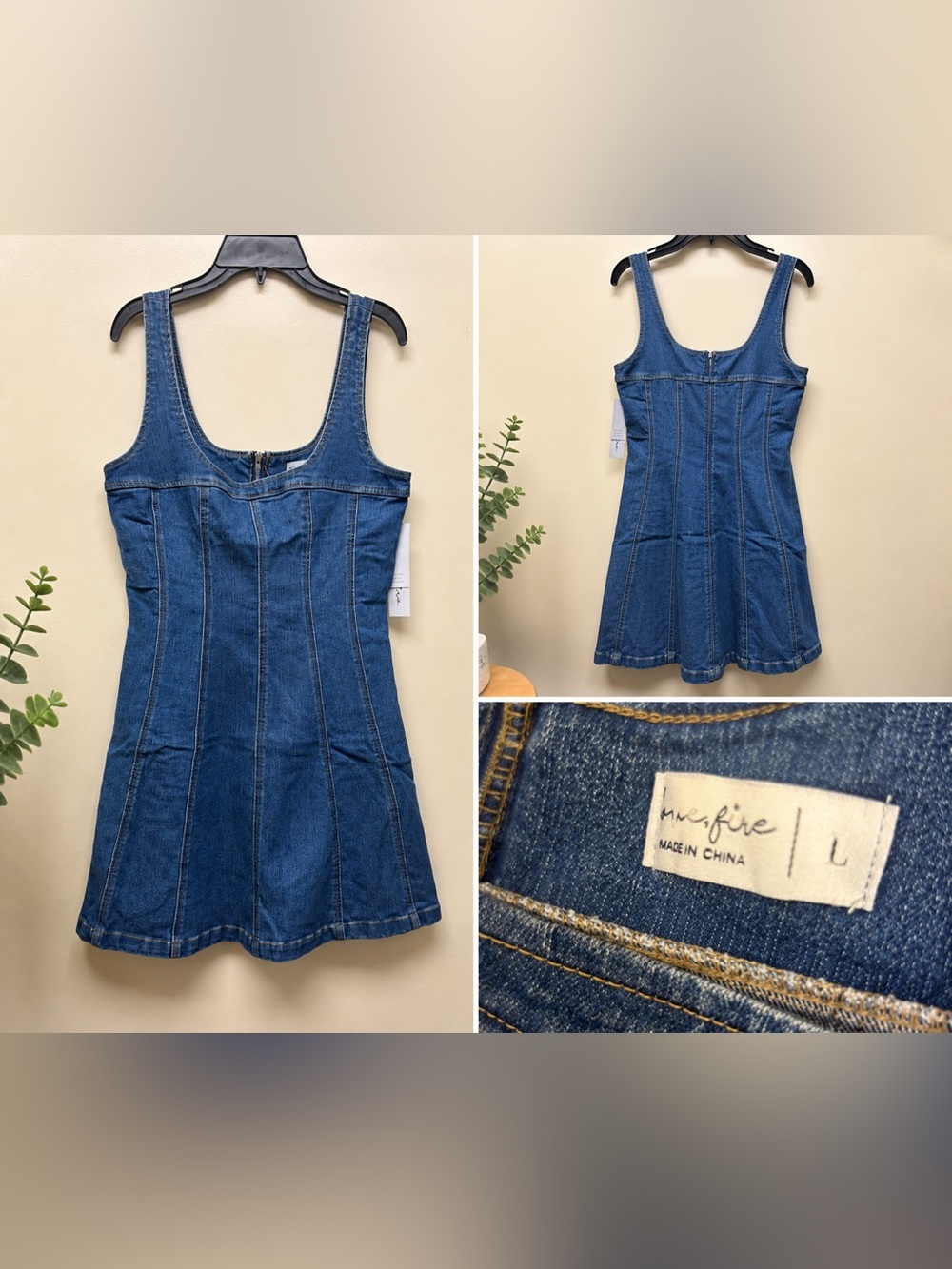 We The Free Denim Mini Dress Size Large Blue Sleeveless Fit & Flare